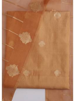 KALKI FASHION - Peach Printed Banarasi Silk Unstitched Suit and Bottom with Dupatta
