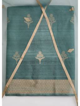 KALKI FASHION - Green Printed Banarasi Silk Unstitched Suit and Bottom with Dupatta