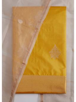 KALKI FASHION - Yellow Printed Banarasi Silk Unstitched Suit and Bottom with Dupatta