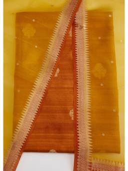 KALKI FASHION - Orange Printed Banarasi Silk Unstitched Suit and Bottom with Dupatta