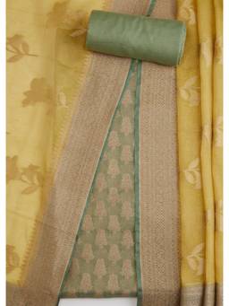 KALKI FASHION - Green Printed Banarasi Silk Unstitched Suit and Bottom with Dupatta
