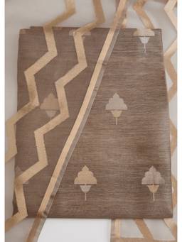 KALKI FASHION - Grey Printed Banarasi Silk Unstitched Suit and Bottom with Dupatta