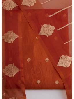 KALKI FASHION - Rust Printed Banarasi Silk Unstitched Suit and Bottom with Dupatta