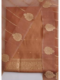KALKI FASHION - Brown Printed Banarasi Silk Unstitched Suit and Bottom with Dupatta
