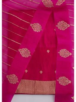 KALKI FASHION - Pink Printed Banarasi Silk Unstitched Suit and Bottom with Dupatta