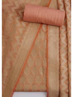 KALKI FASHION - Peach Printed Banarasi Silk Unstitched Suit and Bottom with Dupatta
