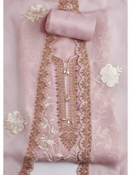 KALKI FASHION - Women Pink Embroidered Organza Unstitched Suit, Dupatta