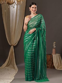 Akhilam - Womens Nylon Sea Green Printed Designer Saree with Unstitched Blouse