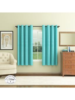 HomeTown - Nora Dim Out Window Curtains Set of 2 Solid Jacquard 5 Feet in Turquoise Colour