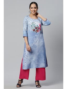 Aurelia - Blue Floral Print Ethnic Liva Kurta