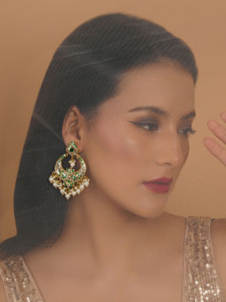 Ruby Raang Studio - Green Stone Jadau Ch& Bali Earrings