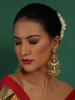 Ruby Raang Studio - Kundan Earrings with Green Stonework