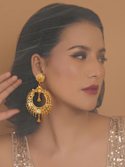 Ruby Raang Studio - Golden Ch& Bali Earrings with Jhumki Drop