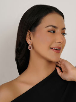 Ruby Raang Studio - Maroon Stone & Diamond Earrings