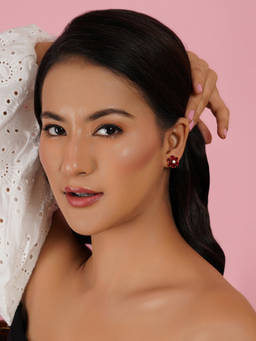 Ruby Raang Studio - Maroon Stone Flower Studs