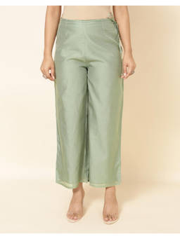 Fabindia - Green Cotton Silk Solid Regular Fit Ijar