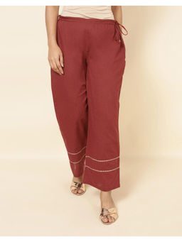 Fabindia - Maroon Cotton Embroidered Regular Fit Ijar