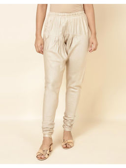 Fabindia - Beige Viscose Silk Solid Regular Fit Churidar