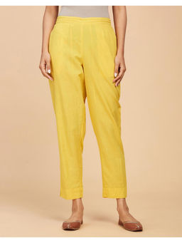 Fabindia - Yellow Cotton Straight Length Ethnic Pant