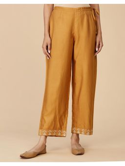 Fabindia - Mustard Viscose Silk Solid Regular Fit Ijar