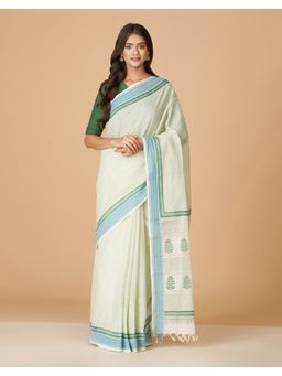 Fabindia - Natural Cotton Hand Block Printed Saree without Blouse