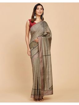 Fabindia - Grey Viscose Printed Saree without Blouse
