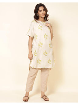 Fabindia - Off White Cotton Linen Printed Women Kurta