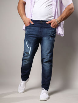 Instafab Plus - Mens Navy Blue Minimal Distressed Denim Jeans