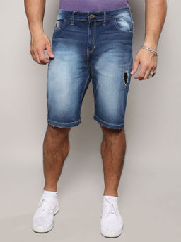 Instafab Plus - Mens Navy Blue Distressed Denim Shorts