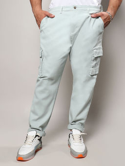Instafab Plus - Mens Sage Green Cargo Trousers