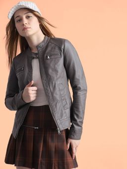ONLY - Dark Grey Faux Leather Biker Jacket