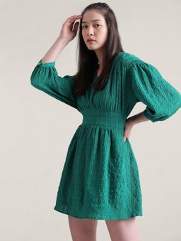 ONLY - Green Crinkled V-Neck Mini Dress