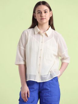 ONLY - Ecru Cotton Mesh Shirt