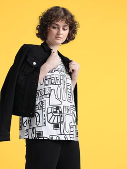 ONLY - White Abstract Print Cotton T-Shirt