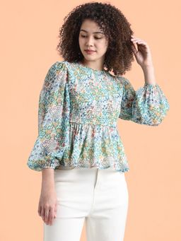 ONLY - Green Printed Peplum Top