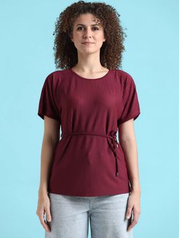 ONLY - Maroon Ribbed Top (Set of 2)