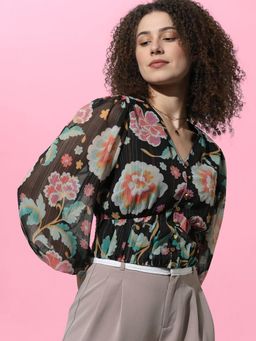 ONLY - Black Floral Chiffon Top