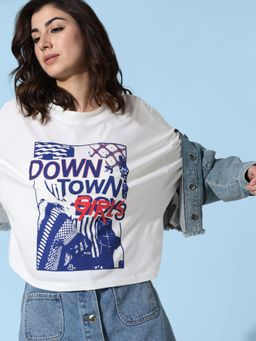 ONLY - White Printed Boxy Fit T-Shirt