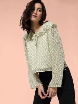 ONLY - Green Peter Pan Collar Printed Top