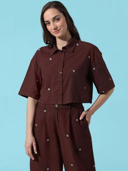 ONLY - Brown Boxy Embroidered Shirt