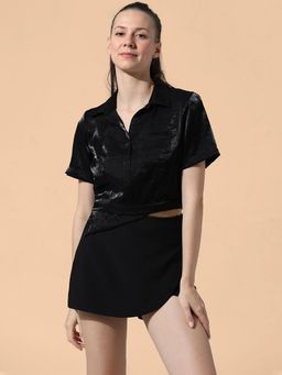 ONLY - Black Satin Crop Shirt