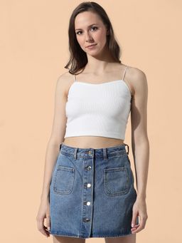 ONLY - White Ribbed Bandeau Crop Top
