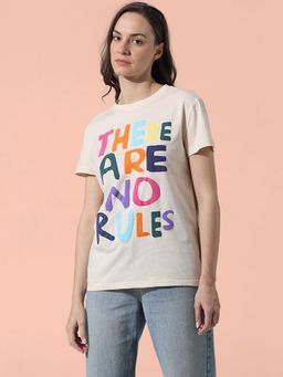 ONLY - Beige Typography T-Shirt