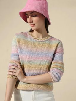 ONLY - Multi-Color Rib-Knit Pullover Sweater