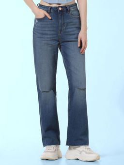 ONLY - Blue Mid Rise Ripped Paola Wide Jeans