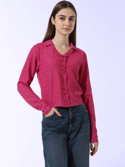 ONLY - Pink Frill-Front Shirt