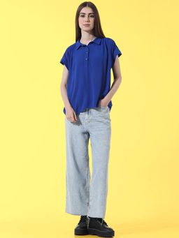 ONLY - Blue Crinkled Weave Shirt