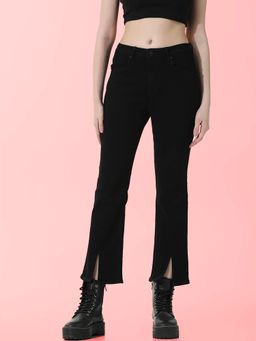 ONLY - Black Mid Rise Flared Slit Jeans