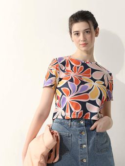 ONLY - Blue Printed Ribbed T-Shirt