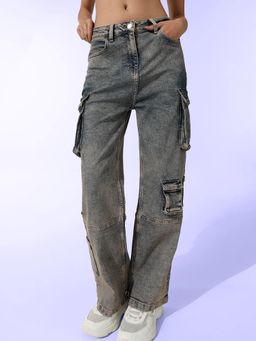 ONLY - Grey High Rise Cargo Baggy Jeans